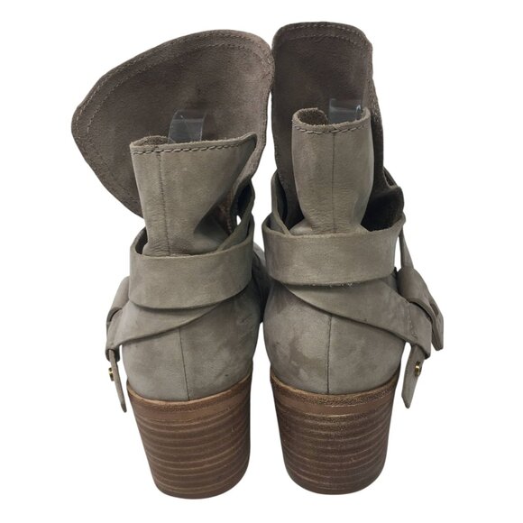 UGG Elora Taupe Suede Ankle Boots Womens 9.5 Wrap Strap Block Heel Western Style - Picture 8 of 16